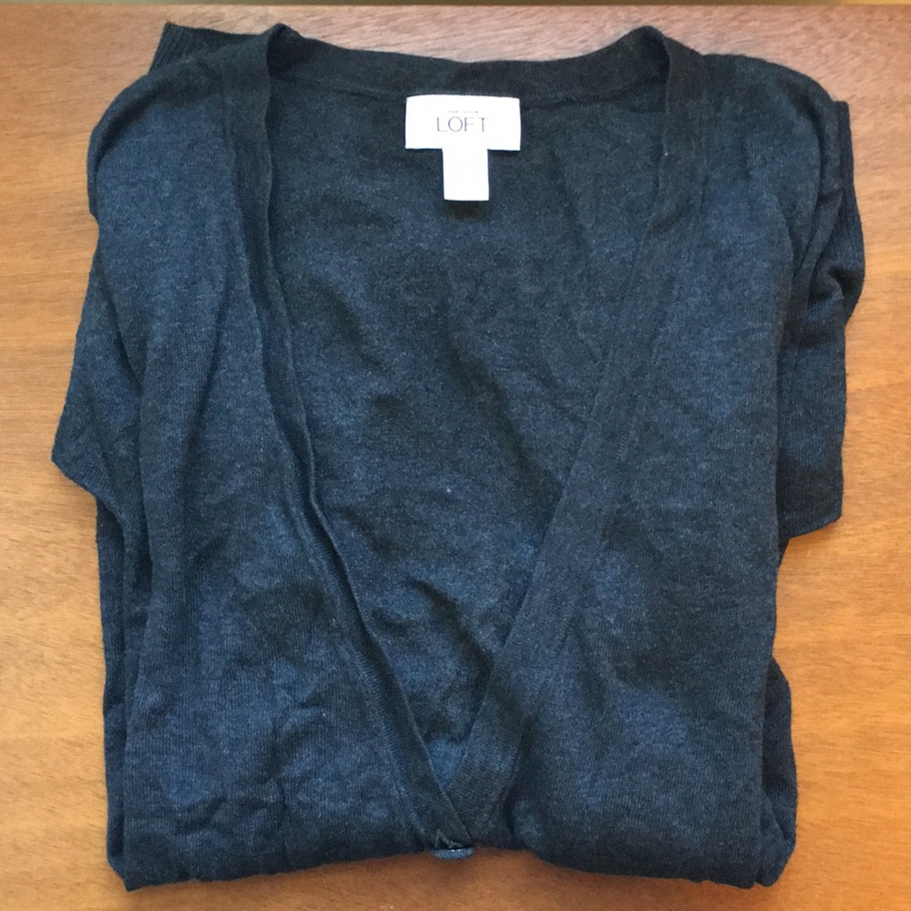 Loft Boyfriend Cardi; dark gray, Sm, Wool blend